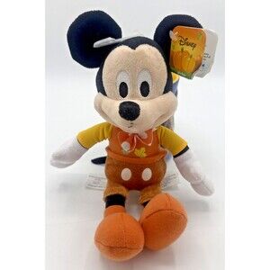 Disney Mickey Mouse Plush Autumn Leaf Shirt Polka Dot Bow Tie 8” New